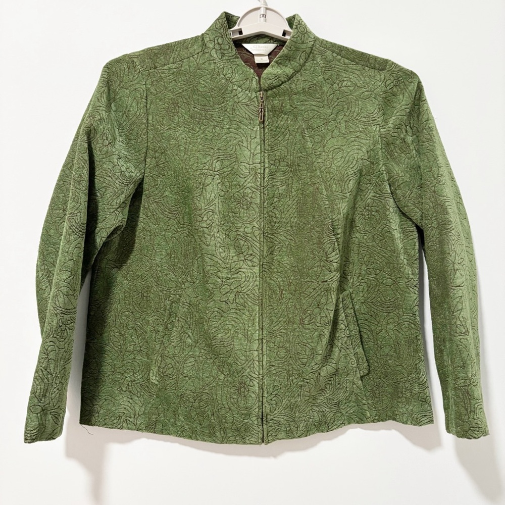 CJ Banks Christopher‎ & Banks Olive Green Floral Bomber Full Jacket Womens Sz X